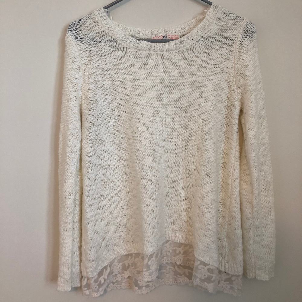 White Lace Knit Sweater